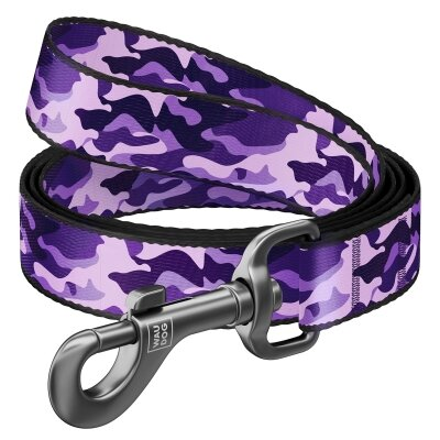 Повідець Collar WAUDOG Nylon малюнок Фіолетовий камо, ширина 15 мм довжина 122 см