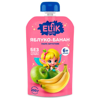 Пюре фруктове Elfik Magic для дітей з 6 місяців яблуко-банан, 200 г