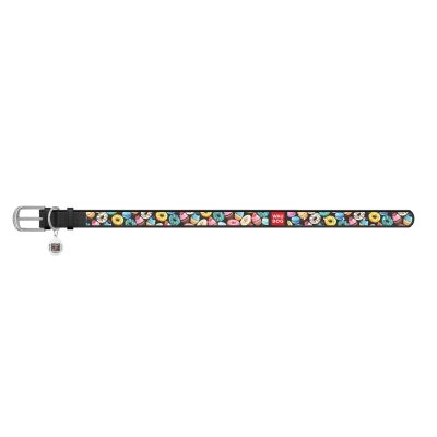 Нашийник для собак Collar WAUDOG Design з QR паспортом, малюнок Пончики, шкіряний, ширина 20 мм довжина 30-39 см, чорний