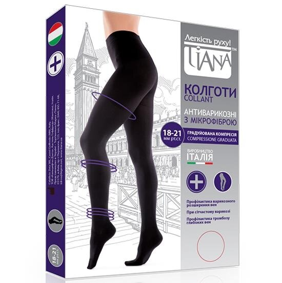 Колготки компресійні Tiana 811 компресія 18-21 мм рт ст з мікрофіброю, колір чорний, розмір 5