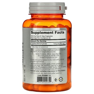 Креатин моногідрат NOW Sports Creatine Monohydrate 750 мг вег. капсули №120