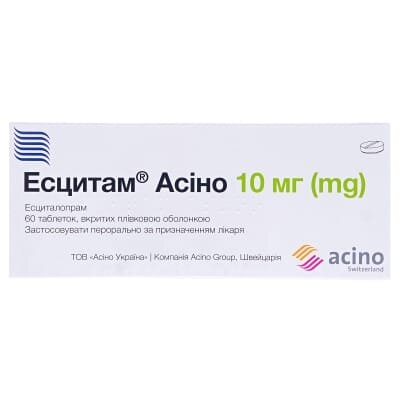 Есцитам Асіно таблетки, в/плів. обол. по 10 мг №60 (10х6)