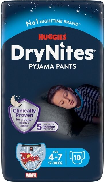 Підгузки-трусики Huggies Dry Nites для хлопчиків 4-7 років, 17-30 кг, нічні, 10 шт