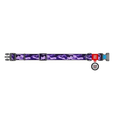 Нашийник Collar WAUDOG Nylon з QR-паспортом, малюнок Фіолетовий камо, пластиковий фастекс, ширина 10 мм довжина 20-30 см