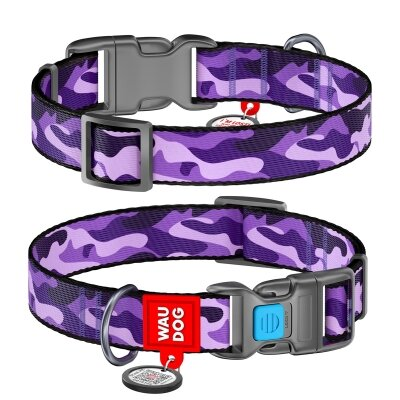 Нашийник Collar WAUDOG Nylon з QR-паспортом, малюнок Фіолетовий камо, пластиковий фастекс, ширина 10 мм довжина 20-30 см