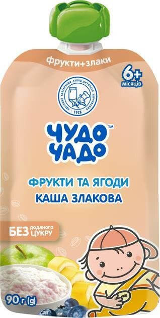 Пюре фруктове Чудо-Чадо Каша злакова Фрукти і ягоди без цукру з 6 місяців, 90 г