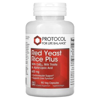 Червоний дріжджовий рис комплекс Protocol for Life Balance Red Yeast Rice Plus 600 мг, 90 веганських капсул