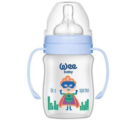 Пляшечка для годування Wee Baby Classic Plus PP з широкою шийкою з ручками, силіконова соска №1, 150 мл
