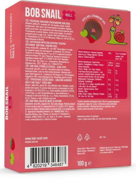 Цукерки Bob Snail Roll натуральні яблучно-полуничні, 100 г