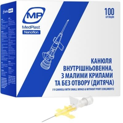 Канюля внутрішньовенна дитяча MP MedPlast Nanoflon 24G (0,7 х 19 мм), 1 штука