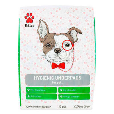 Пелюшки Petino Hygienic Underpads для привчання цуценят до туалету, розмір 90х60 см, 10 штук