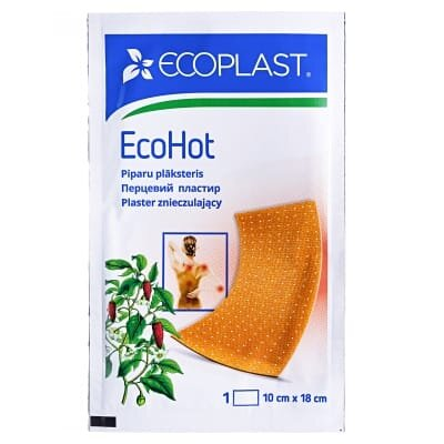 Пластир перцевий Ecoplast EcoHot перфорований, 10 см x 18 см, 1 штука