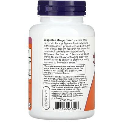 Ресвератрол NOW Resveratrol 200 мг вег. капсули №60