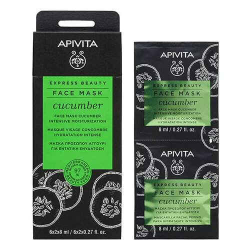 Маска для обличчя Apivita Express Beauty Інтенсивне зволоження з огірком, 2 штуки по 8 мл
