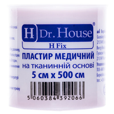 Пластир медичний Dr. House H Fix на тканинній основі 5 см х 500 см в пластиковому футлярі, 1 штука