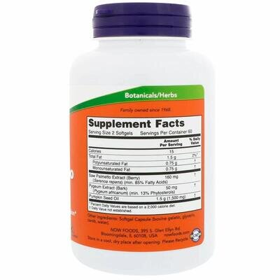 Слива та Со Пальметто NOW Pygeum & Saw Palmetto м'які капсули №120