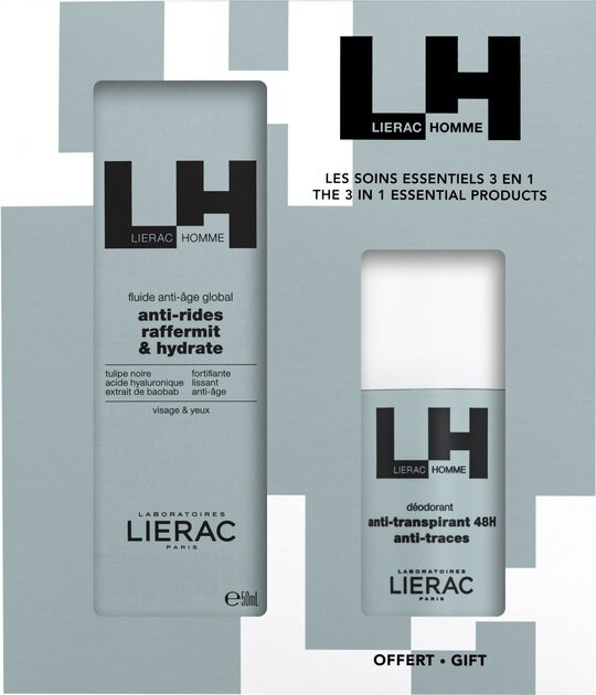 Набір Lierac Homme для чоловіків (антивіковий флюїд 50 мл + кульковий дезодорант 50 мл)