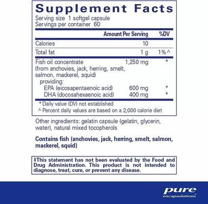 Омега-3 Pure Encapsulations ONE Omega, 60 капсул