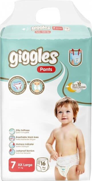 Підгузки-трусики Giggles XX Large дитячі, розмір 7, 17+ кг, 16 шт