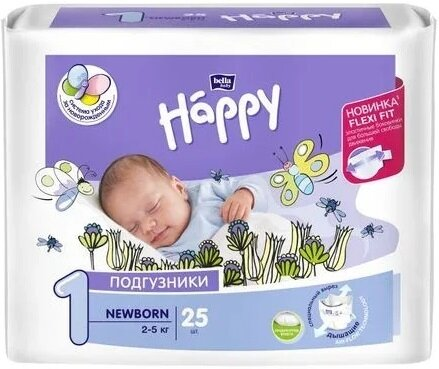 Підгузки Bella Baby Happy Newborn, розмір 1, 2-5 кг, 25 шт