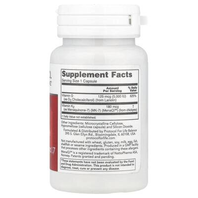Вітаміни K2 (MK-7) та Д3 Protocol for Life Balance K2 MK-7 & D3, 60 капсул