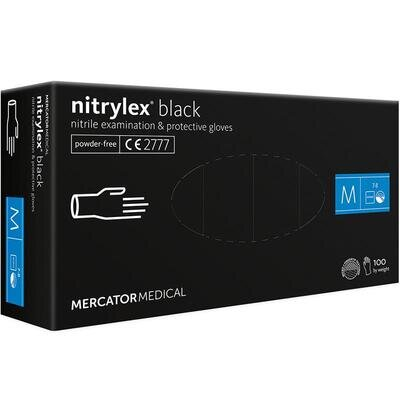Рукавички оглядові Mercator Medical Nitrylex PF BLACK нітрилові неопудрені, розмір M, нестерильні, чорні, 100 штук