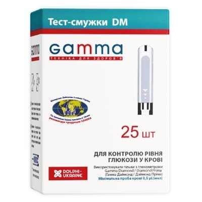 Тест-смужки Gamma DM для глюкометра, 25 штук