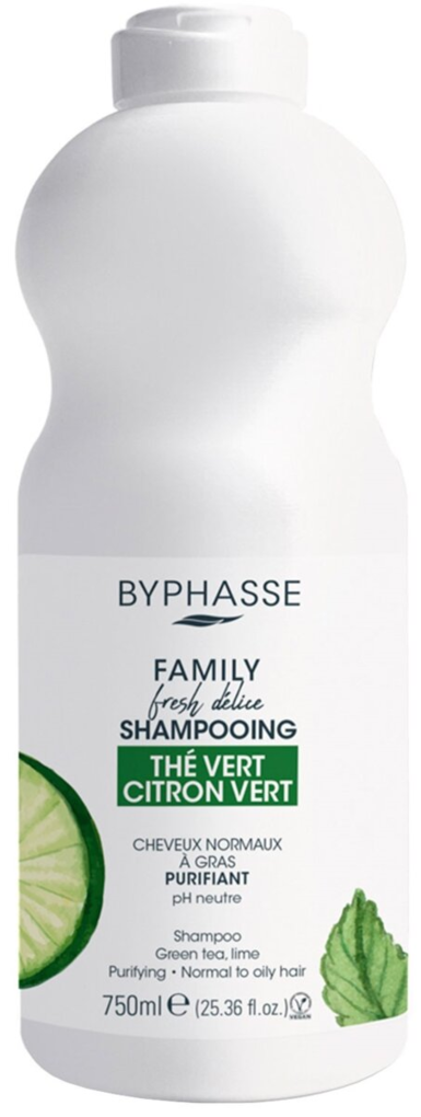 Шампунь Byphasse Family Fresh Delice для нормального та жирного волосся, з лаймом та зеленим чаєм, 750 мл