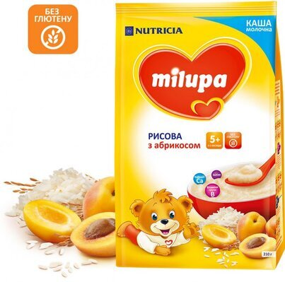 Каша молочна Milupa рисова з абрикосом для дітей з 5 місяців, 210 г