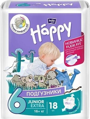 Підгузки Bella Baby Happy Junior Extra, розмір 6, 16+ кг, 18 шт