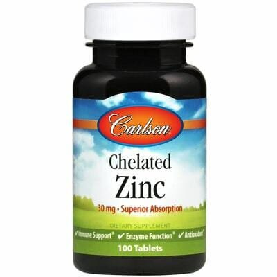 Цинк хелат Carlson Labs Chelated Zinc 30 мг, 100 жувальних таблеток