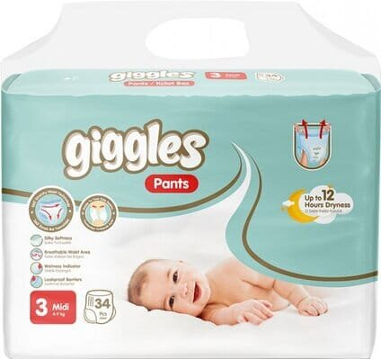 Підгузки-трусики Giggles Midi дитячі, розмір 3, 5-9 кг, 34 шт