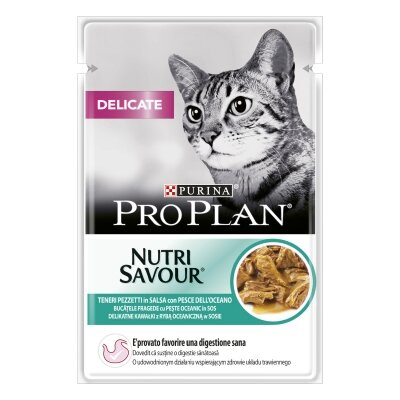 Корм вологий Purina Pro Plan Nutrisavour Delicate для котів із чутливим травленням з океанічною рибою, 85 г