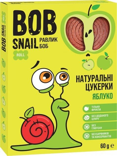 Цукерки Bob Snail Roll натуральні яблучні, 60 г