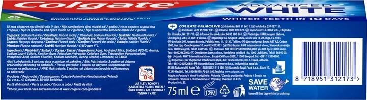 Зубна паста Colgate Advanced White Комплексне відбілювання, 75 мл