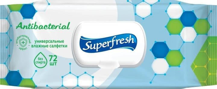 Серветки вологі Superfresh Антибактеріальні, з клапаном, 72 шт