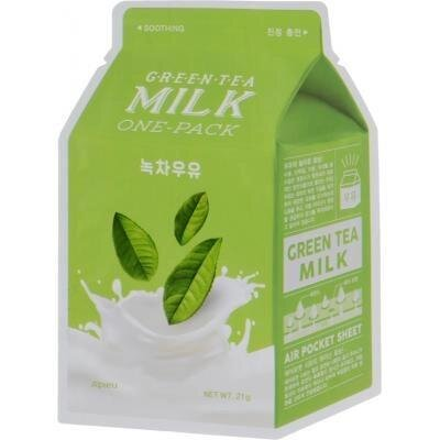 Маска тканинна для обличчя A'pieu Milk One-Pack Green Tea з екстрактом зеленого чаю, 21 мл