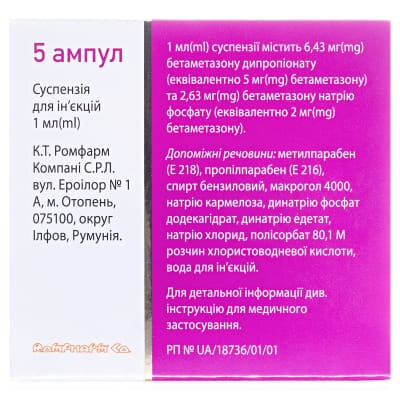 Бетафос суспензія д/ін. 5 мг/2 мг/мл по 1 мл №5 в амп.