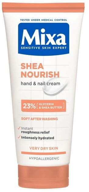 Крем для рук і нігтів Mixa Shea Nourish з маслом ши насичений живильний для сухої та дуже сухої шкіри, 100 мл
