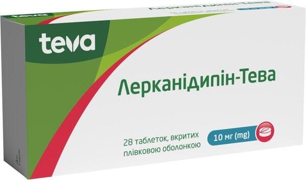 Лерканідипін-Тева таблетки, в/плів. обол. по 10 мг №28 (14х2)