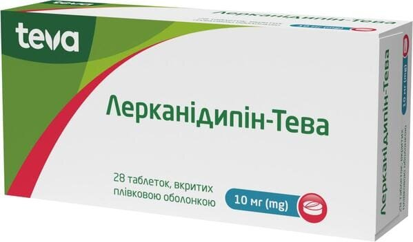 Лерканідипін-Тева таблетки, в/плів. обол. по 10 мг №28 (14х2)