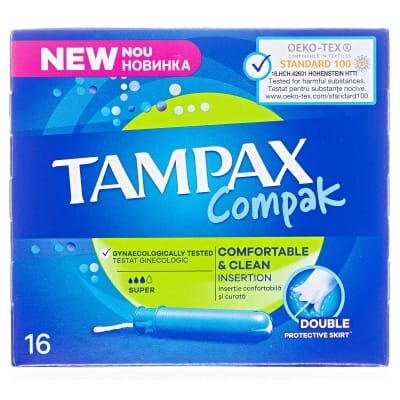 Тампони Tampax Compak Super з аплікатором, 3 краплі, 16 штук