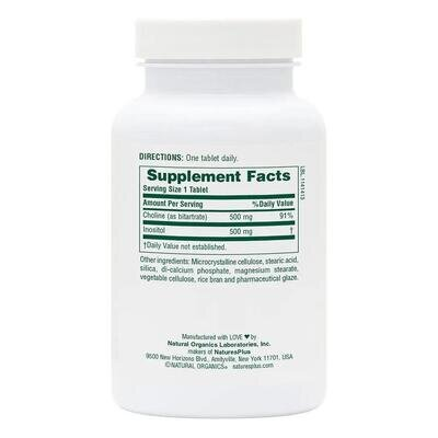 Холін та Інозитол Nature's Plus Choline & Inositol 500/500 мг, 60 таблеток