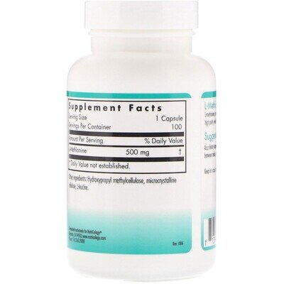 L-метіонін Nutricology L-Methionine, 100 рослинних капсул