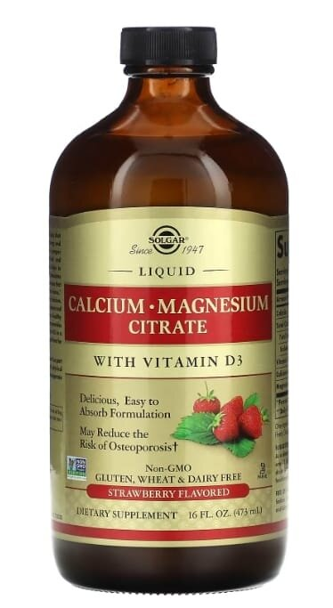 Кальцій магній цитрат з вітаміном Д3 Solgar Calcium Magnesium Citrate with Vitamin D3 рідкий зі смаком полуниці, 473 мл