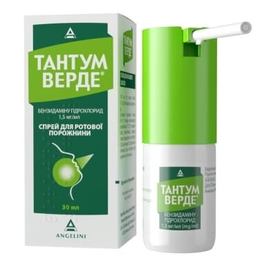 Тантум верде спрей д/рот. порож. 1.5 мг/мл по 30 мл у флак.