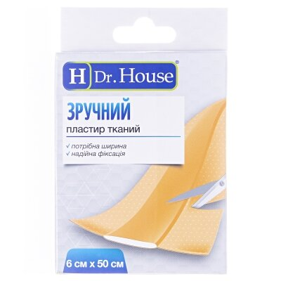Пластир медичний Dr. House Зручний бактерицидний на тканій основі 6 см х 50 см, 1 штука