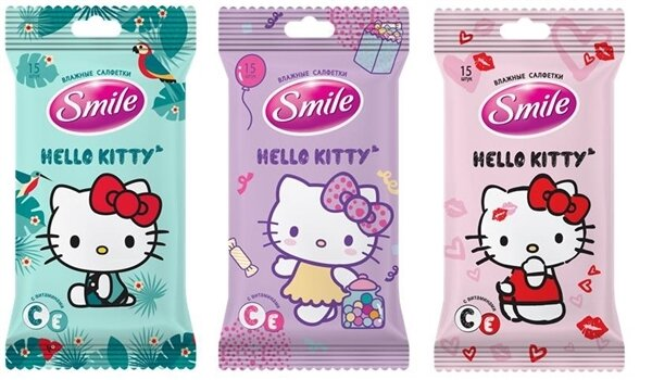 Серветки вологі Smile Hello Kitty mix, 15 шт