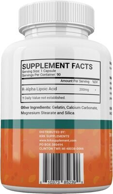 R-Альфа Ліпоєва кислота KRK Supplements R-Alpha Lipoic Acid капсули по 200 мг №90