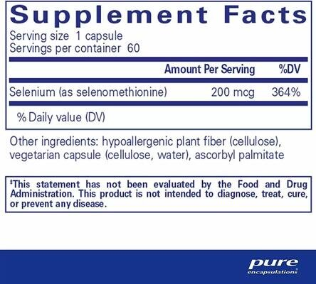 Селен (селенометіонін) Pure Encapsulations Selenium (selenomethionine) 200 мкг, 60 капсул